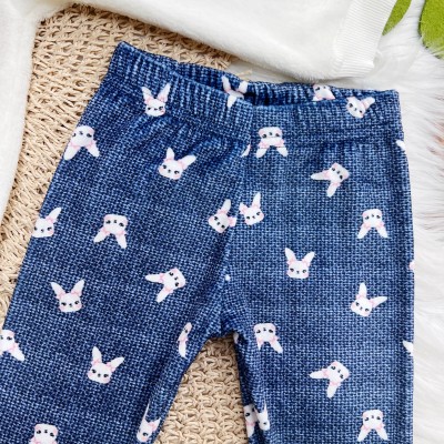 Conj. Casaco de Pelinho e Calça Legging Coelhinhas - Off White e Azul